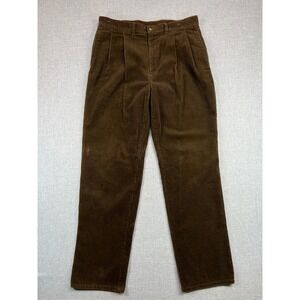 LL Bean Corduroy Pleated Pants Men 35x34 Brown Wide Wale Heritage Academia